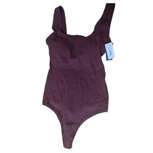 Gap Body Small Cotton Ribbed Stretch Solid Women's Thong Bodysuit NWT Red Wine
